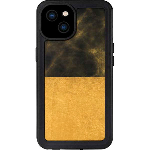 Black and Gold Split Marble iPhone 15 Plus Waterproof Case